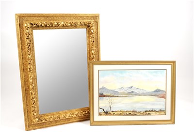 Lot 758 - A large gilt framed wall mirror and selected watercolours and prints