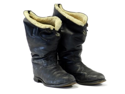 Lot 317 - Pair of British RAF WWII black leather fur-lined flying boots