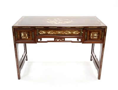 Lot 695 - A late 19th / early 20th century Chinese hardwood desk inlaid with ivory and bone