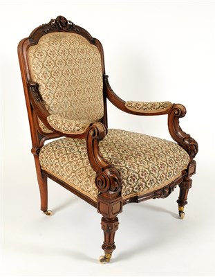 Lot 817 - A Victorian carved rosewood framed upholstered armchair