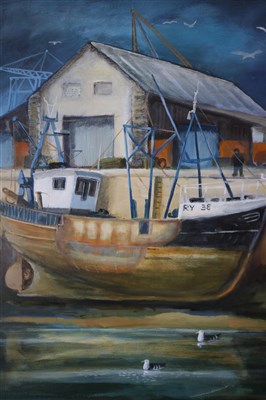 Lot 300 - Judith Moy (1927-2016), Ramsey Trawler- Isle of Man