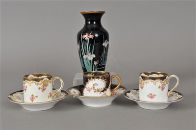 Lot 123 - Japanese cloisonne vase and three coffee cans and saucers