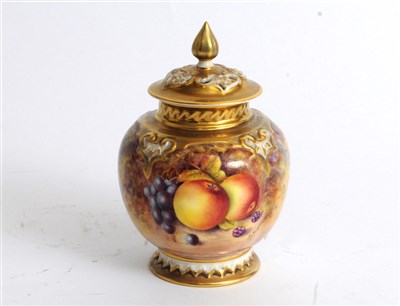 Lot 61 - Royal Worcester fruit-painted small vase and cover
