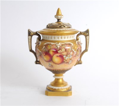 Lot 76 - Royal Worcester twin-handled fruit painted vase and cover