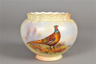 Lot 137 - Locke & Co blush ivory 'Pheasant' vase