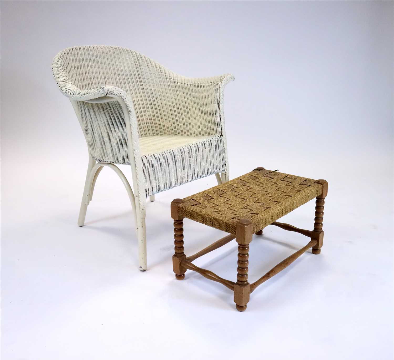 Lot 463 - A Lloyd Loom type painted woven tub chair in a...