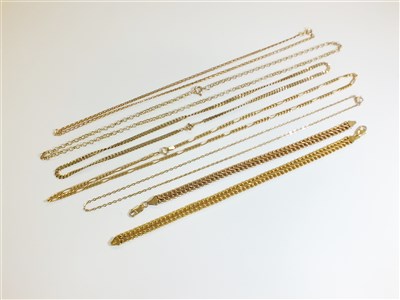 Lot 7 - A collection of 9ct gold chains and bracelets