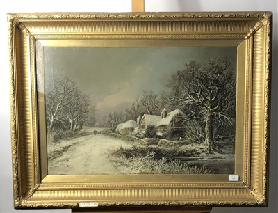 Lot 329 - winter cottage, oil on canvas