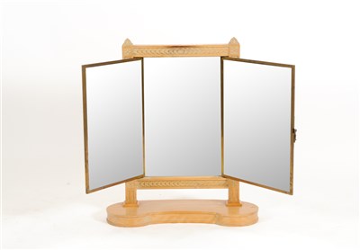 Lot 614 - An unusual ash framed folding triptych dressing table mirror