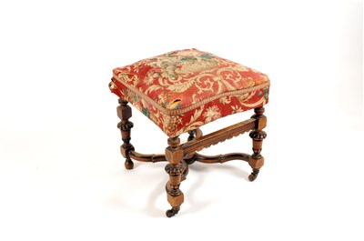 Lot 756 - An 18th century style upholstered carved and turned walnut stool