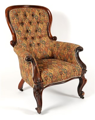 Lot 288 - A rosewood framed Victorian upholstered spoon-back chair