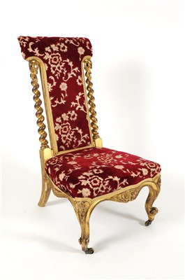 Lot 659 - A decorative 19th century upholstered gilt wood prayer / nursing chair