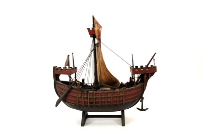 Lot 578 - Two decorative early-mid 20th century scratch-built hand-painted model galleon ships