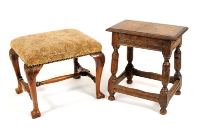 Lot 759 - A Queen Anne style foot stool and an oak joint stool