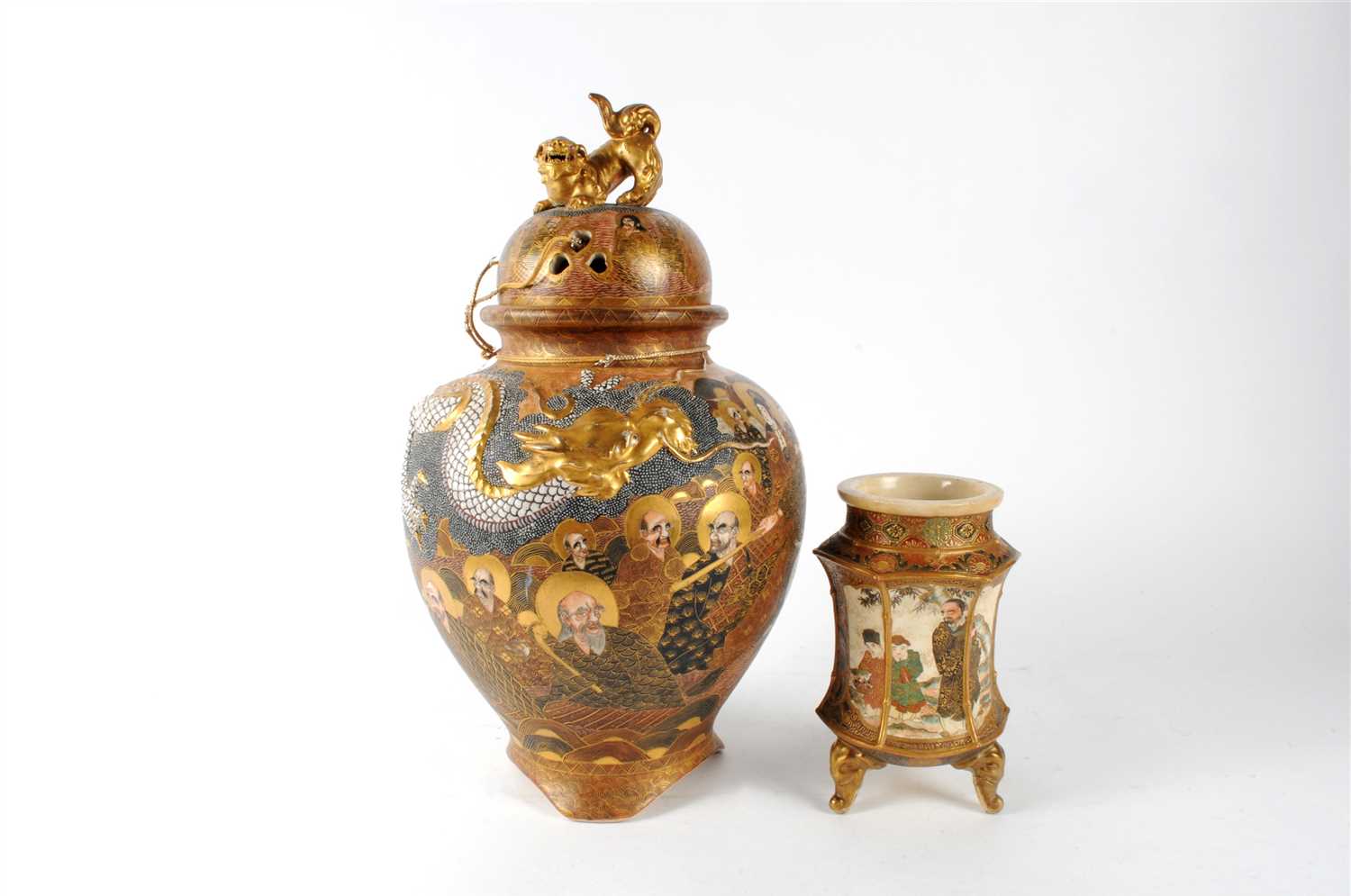 Lot 519 - A Japanese Satsuma ware vase and cover and a...