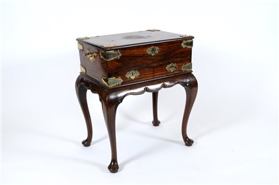 Lot 696 - A 19th century brass bound rosewood document box / chest on stand