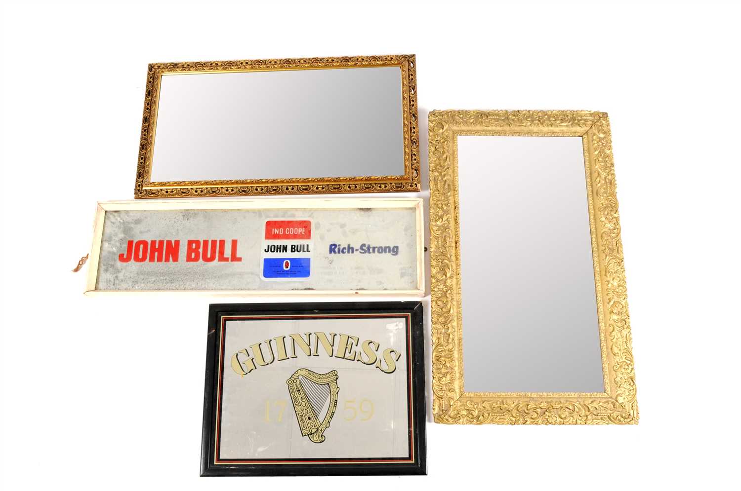 Lot 271 - A 20th century John Bull pub advertising mirror, a Guinness advertising mirror and two others