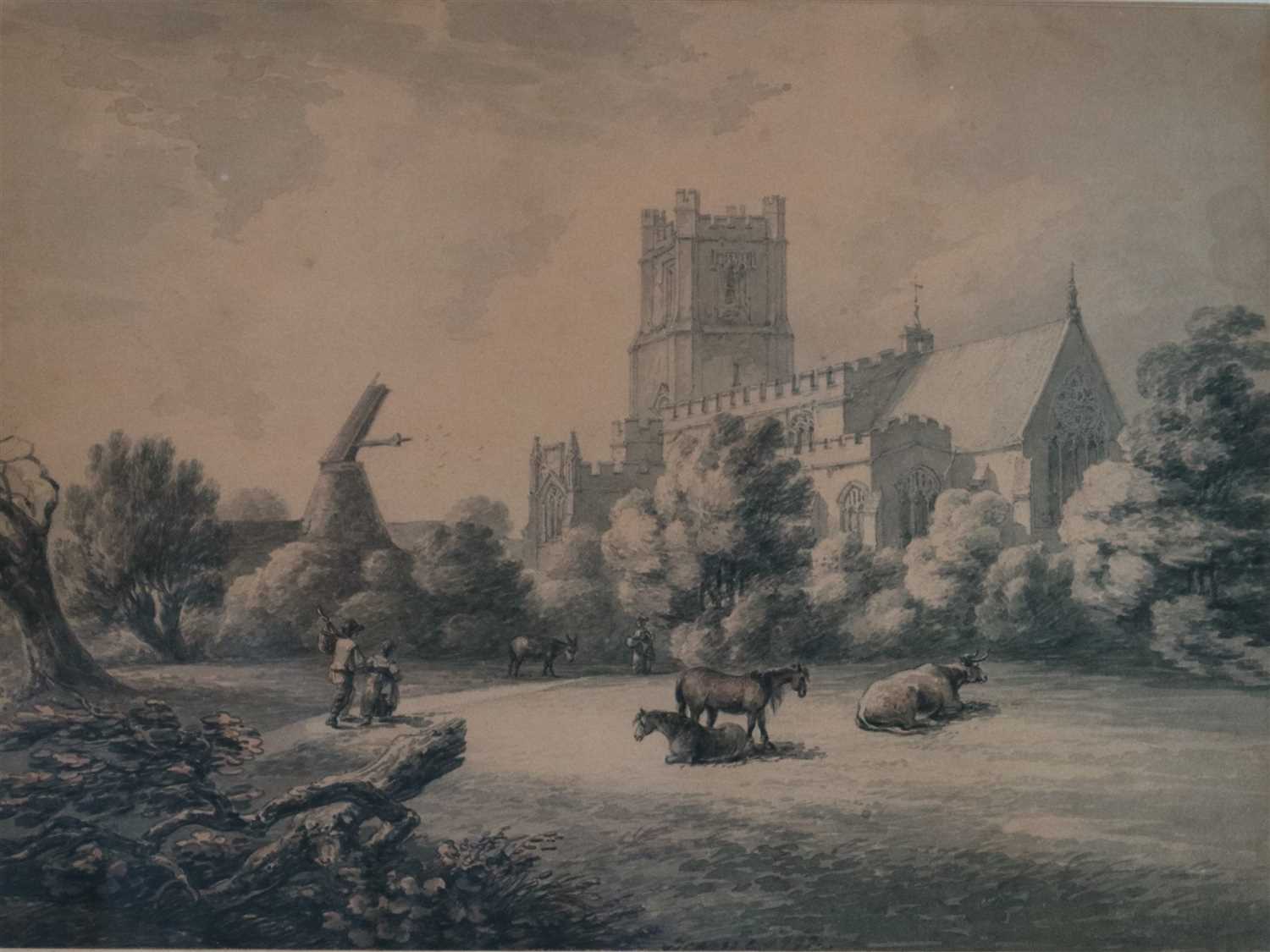 Lot 36 - Thomas Hearne (1744-1817), Great Dunlow Church with Figures