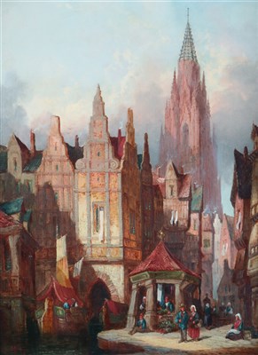 Lot 136 - Hermann Schafer, Pair of City Scenes- Ulm and Antwerp