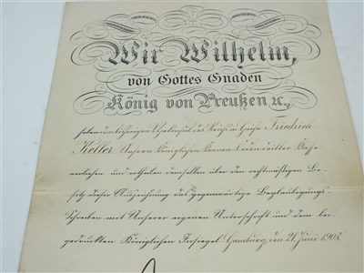 Lot 355 - Certificate signed by Wilhelm II, German Emperor (1859-1941)