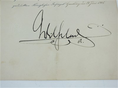 Lot 355 - Certificate signed by Wilhelm II, German Emperor (1859-1941)