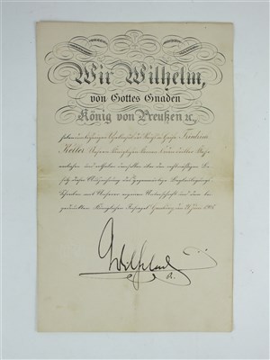 Lot 355 - Certificate signed by Wilhelm II, German Emperor (1859-1941)