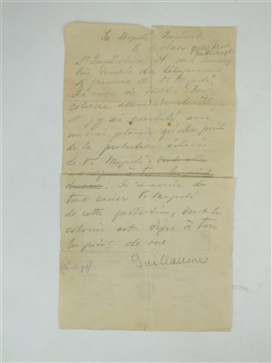 Lot 356 - Telegram to Kaiser Wilhelm II from Abdul Hammid II, 34th Sultan of the Ottoman Empire