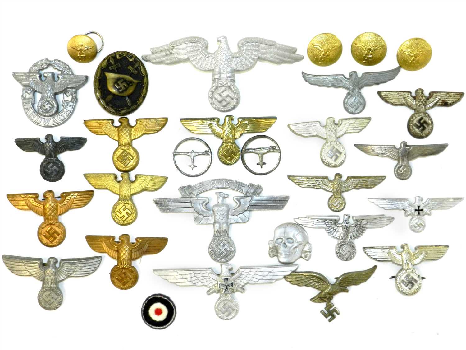 Lot 307 - Collection of 24 Third Reich National Emblem cap badges