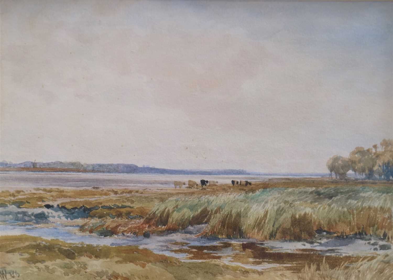 Lot 157 - Edmund Morison Wimperis (1835-1900), Estuary scene with cattle watering