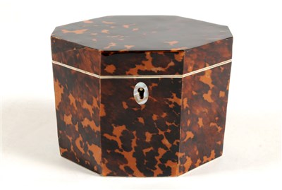 Lot 462 - A faux tortoiseshell tea caddy in George III...