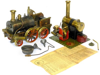 Lot 729 - 19th Century Brass live steam locomotive and Bowman stationary steam engine