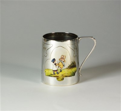 Lot 224 - A Victorian silver and enamel Christening mug