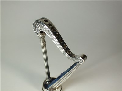 Lot 246 - An Edwardian novelty silver harp hat pin holder