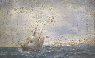 Lot 140 - Oscar Kleineh, Schooner in a rough sea, oil on panel