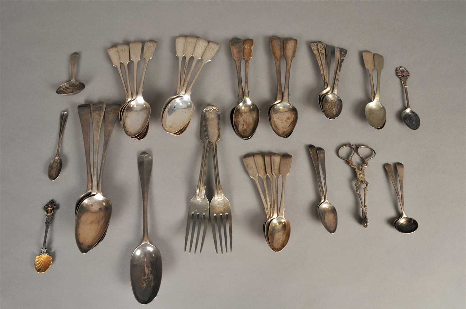 Lot 68 - A collection of silver flatware and plated ware