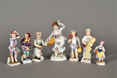 Lot 195 - Thirteen Continental porcelain figures