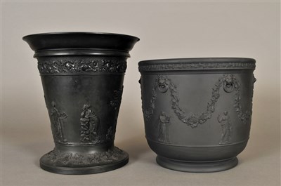 Lot 182 - Two Wedgwood black basalt jardinieres