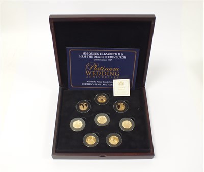 Lot 447 - Isle of Man platinum wedding anniversary gold proof eight 50 pence set