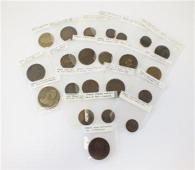 Lot 73 - A collection of French copper and brass coins and jetons