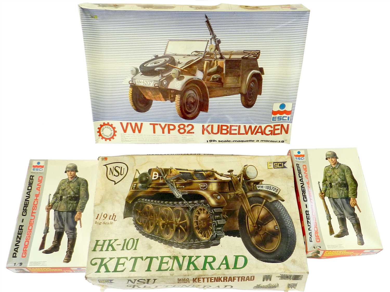 Lot 646 - Esci 1/9 Kits: Kettenkrad, Kubelwagen and