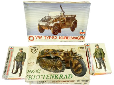 Lot 646 - Esci 1/9 Kits: Kettenkrad, Kubelwagen and two...