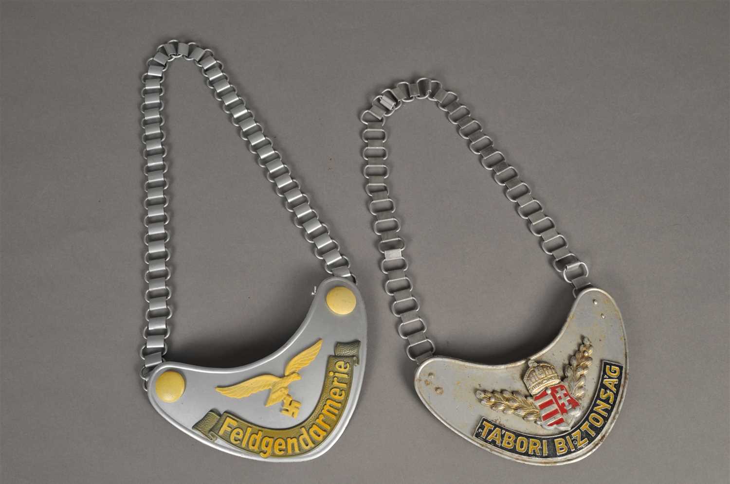 Lot 703 - Hungarian Police Gorget and reproduction German Feldgendarmerie gorget