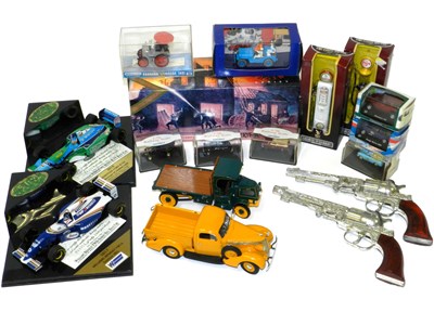 Lot 735 - 17 Assorted diecast models and Crescent Cap Guns