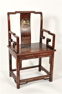 Lot 2 - A Chinese hardwood and ivory inlaid open...