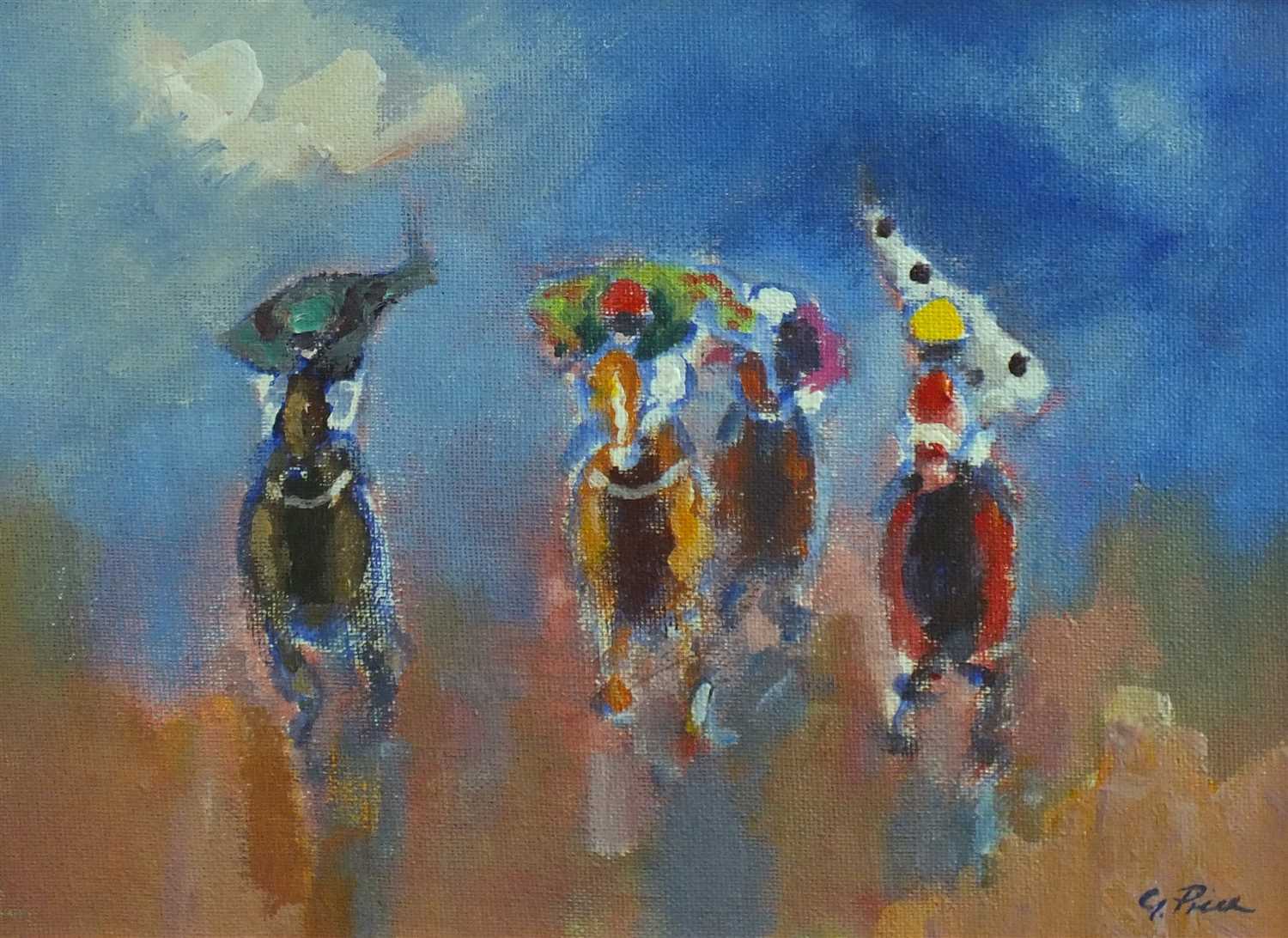 Lot 28 - Geoff Price, racing drawing and oil