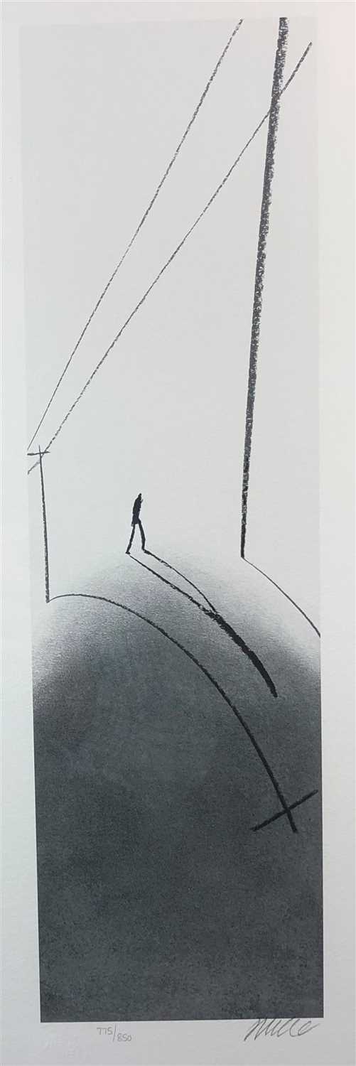 Lot 419 - Mackenzie Thorpe (b.1956), Man Walking Through Telegraph Poles