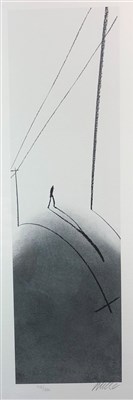 Lot 419 - Mackenzie Thorpe (b.1956), Man Walking Through Telegraph Poles