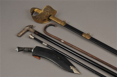 Lot 238 - An RAF dress sword and a sporting walking cane etc