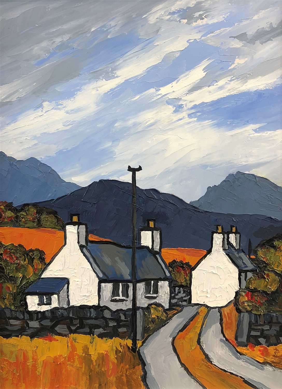 Lot 15 - David Barnes, Cottages and distant Snowdonia