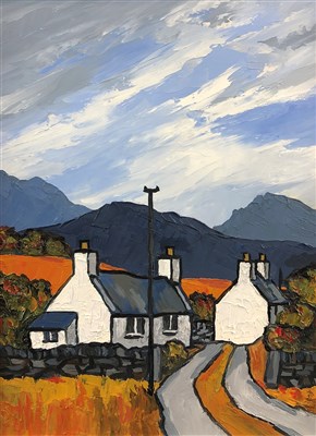 Lot 15 - David Barnes, Cottages and distant Snowdonia